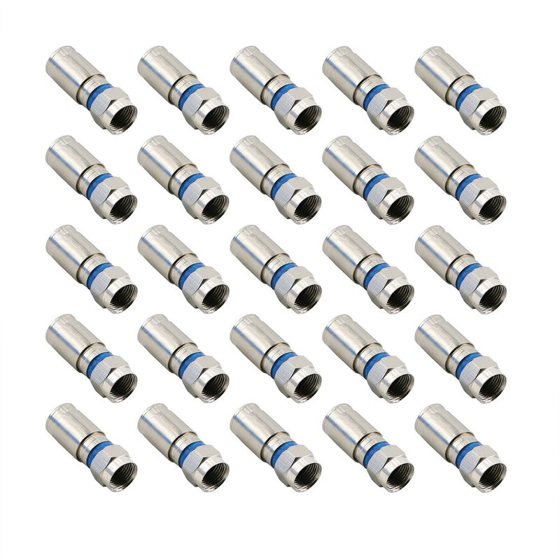 PASOW Compression RG6 F Connector Coax Coaxial Adapter Plug for Satellite & Cable TV (25 Pack) - Image 1